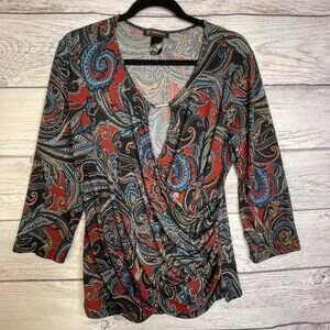 INC International Concepts Size XL Red Paisley Y2K Wrap Babydoll Top Whimsigoth